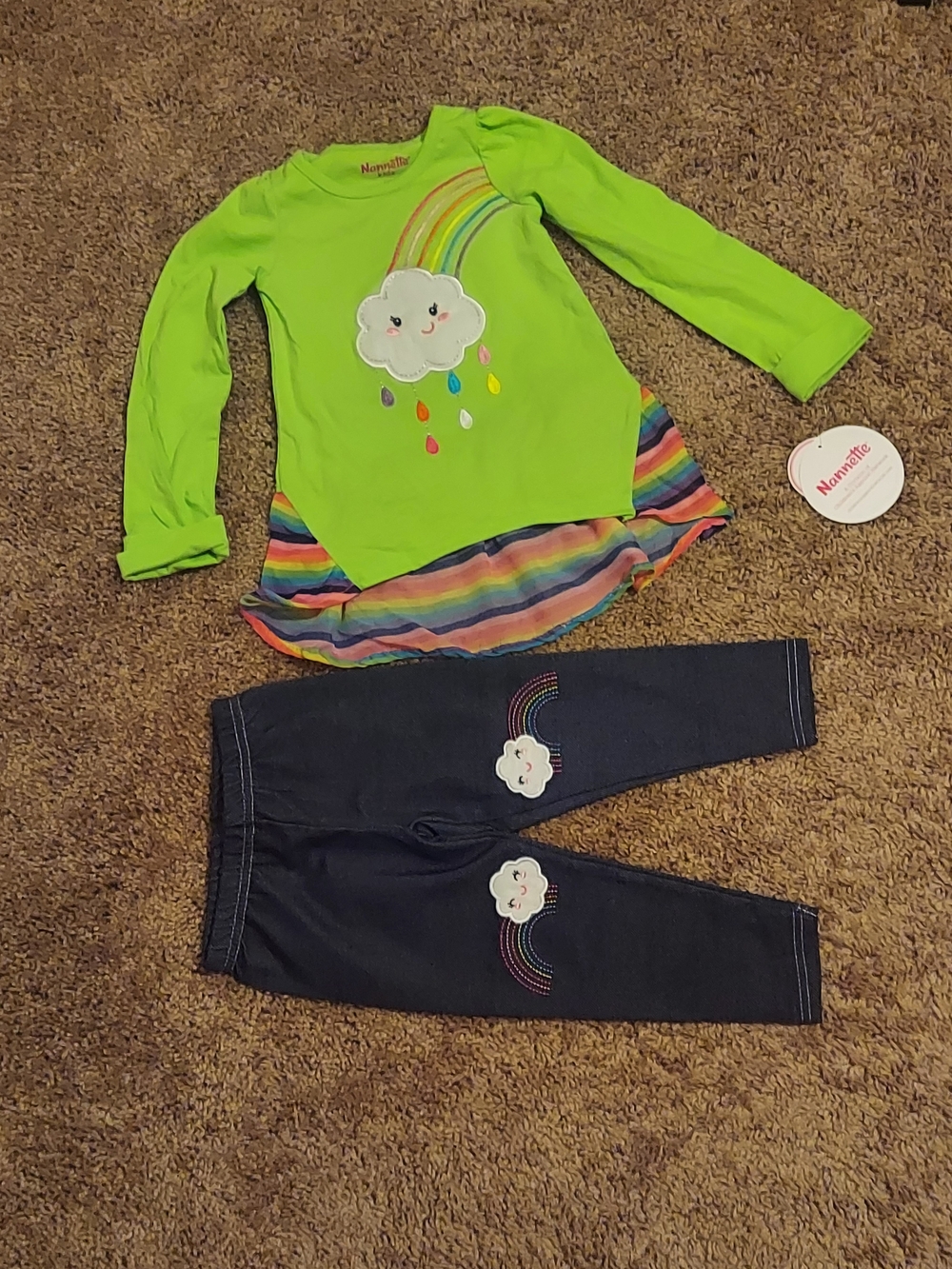 Nannette Green Top and Navy Rainbow Legging Set